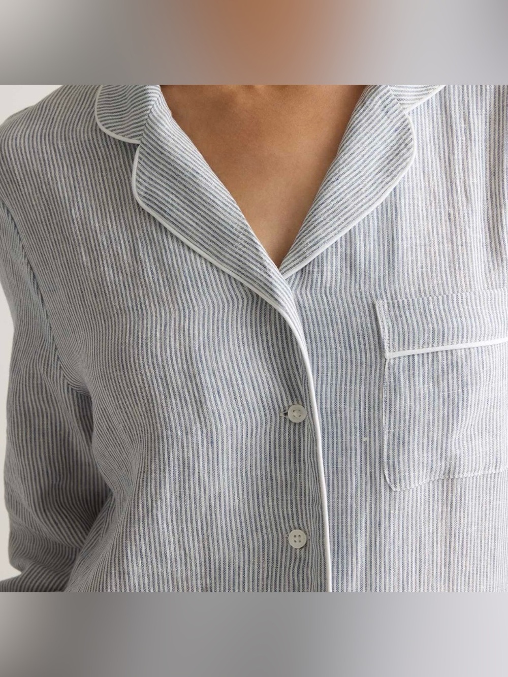 Quince 100% European Linen Pajama Top L/S Striped Blue White Size M Lounge